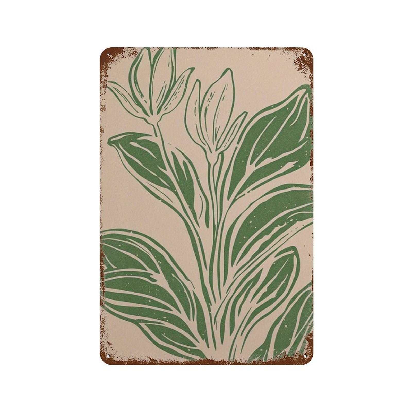 xiaoxiaoshen Green Botanical Minimal Plant Modern Leaf Neutral Nature Wall Decor Art Metal Tin Poster Modern Home Decor Art Home Bar Shop Decorations Vintage Sign 30x20cm