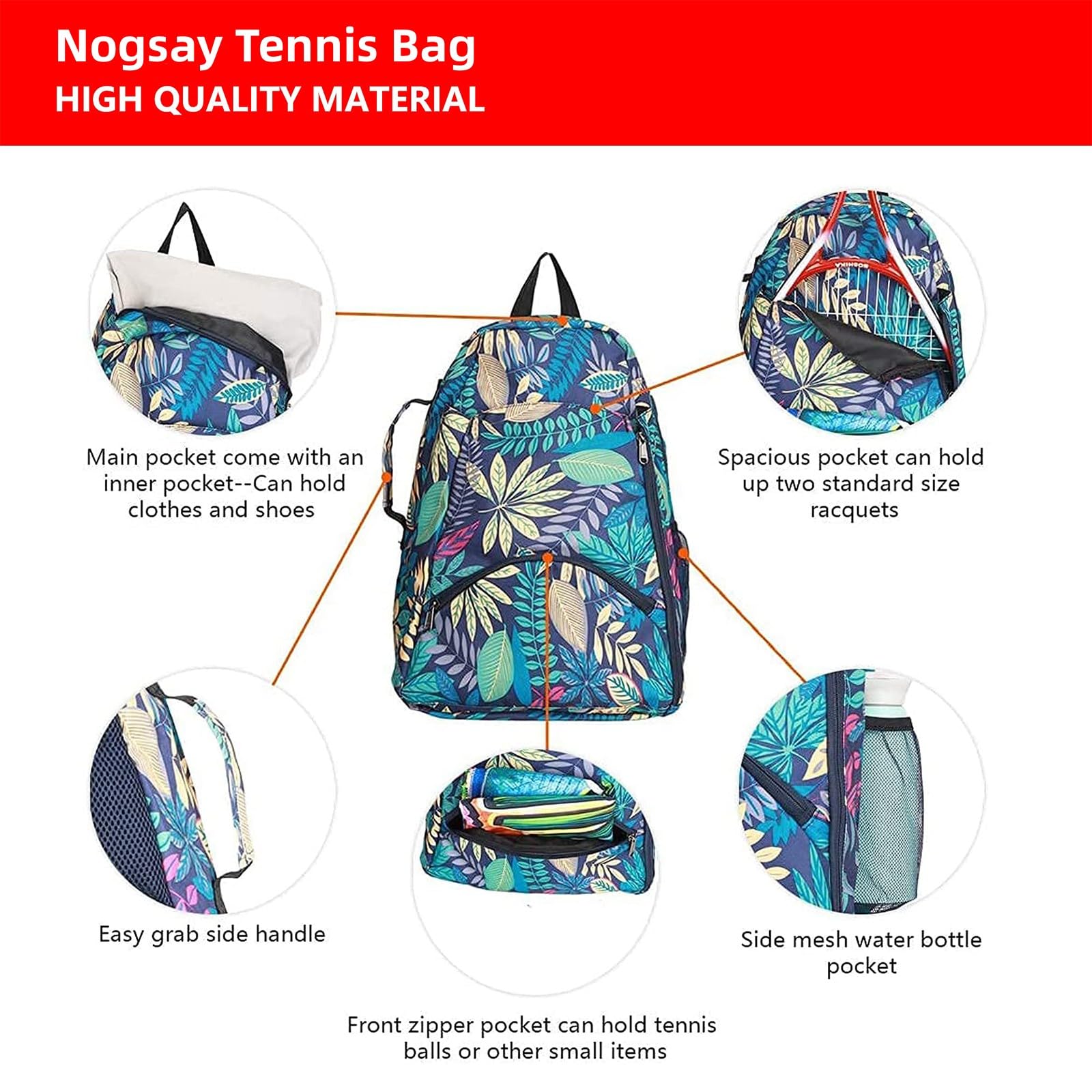 Sac à Dos De Tennis Avec Compartiment à Raquettes - Grande Capacité, Bretelles Réglables, Tissu Composite Imperméable - 2