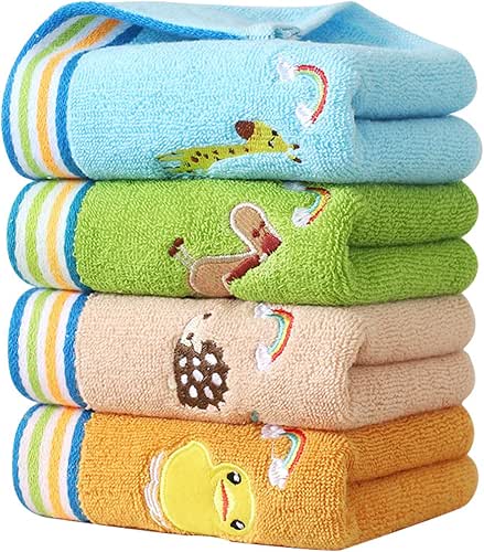 Gukasxi Children's Facial Towel, 4 Pack Kids Washcloth Towels, 100%
