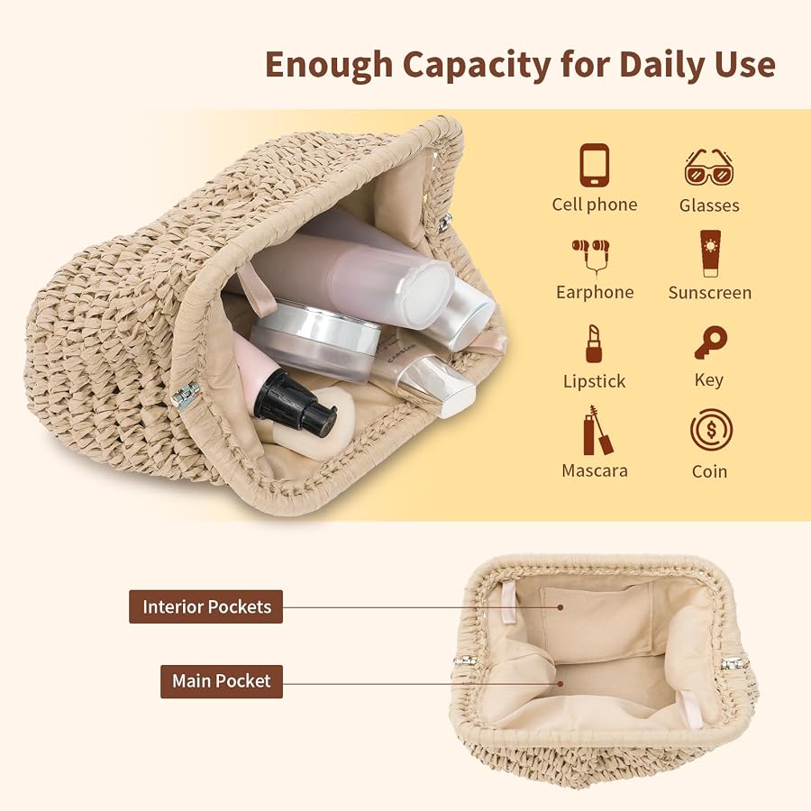 Herald Straw Woven Crossbody Bag | Pleated Dumpling Shape | Summer Beach Purse For Women - View #3