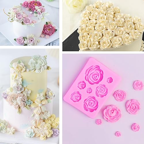 Miniatura 5 de Moldes de silicona con forma de flor de 12 piezas para decoración de pasteles, manualidades de chocolate, arcilla polimérica, fundición de resina y