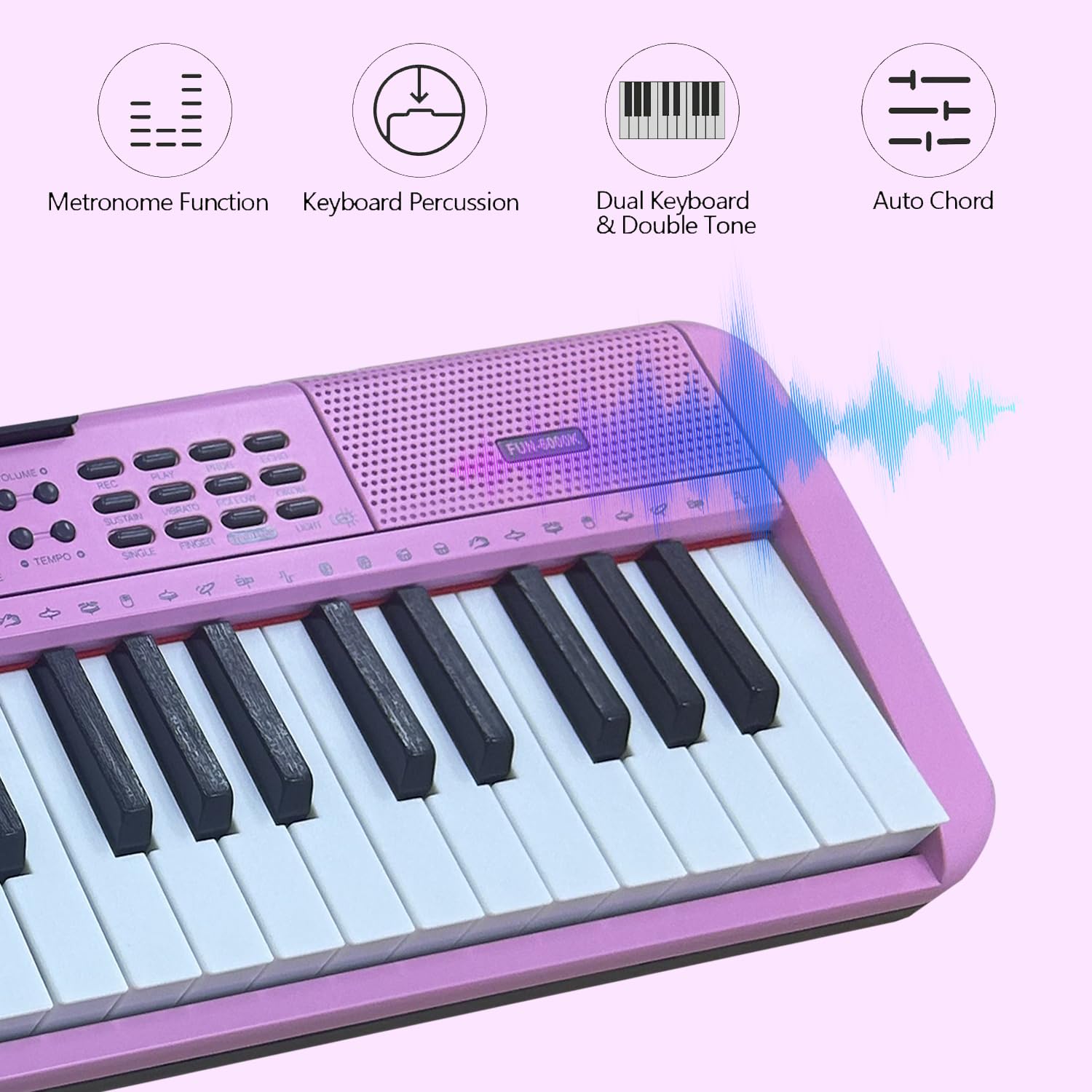 Elektronisches Keyboard Piano mit 61 Tasten für Erwachsene und Kinder mit leuchtenden Tasten, MIDI-Konnektivität und Lernmodi – perfektes Anfängerklavier Rosa