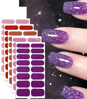 5 Pack Nail Art Decals Set,Colorful Random Nail Covers Self-Adhesive Gel Stickers, for Women Home DIY Quick and Easy Enhancement, Purple