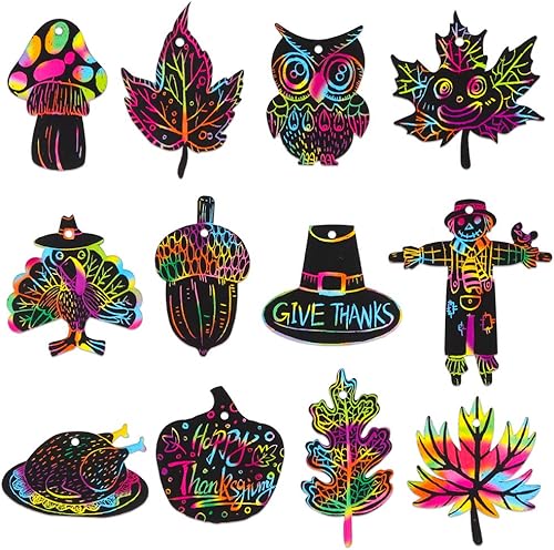 Hohomark Tarjetas de rascar de Acción de Gracias – 24 piezas de papel de rascar arcoíris para manualidades de Acción de Gracias