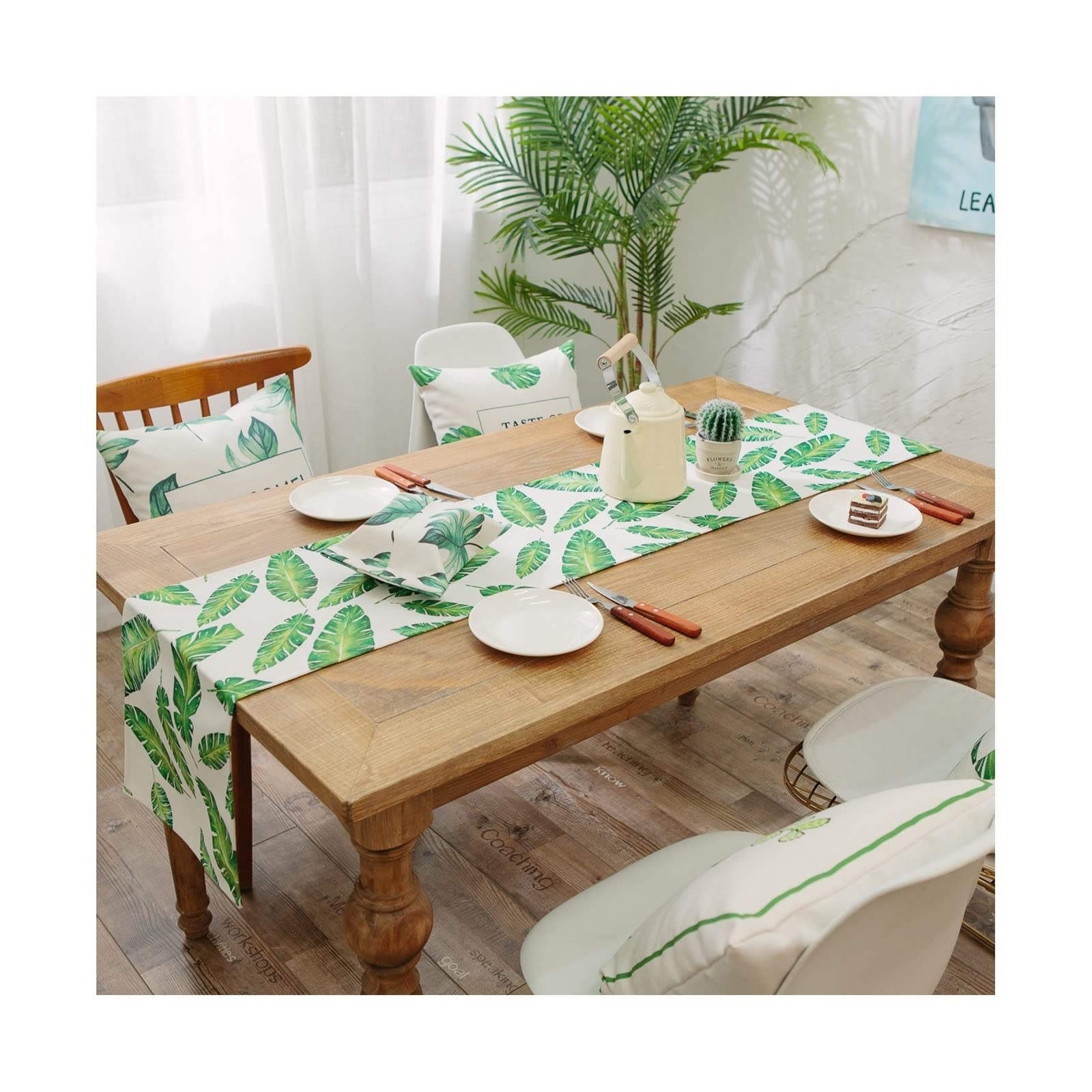 Runner da tavola per matrimonio, tovaglia in poliestere, motivo piante tropicali, 33 x 200 cm, decorazione da tavolo natalizia