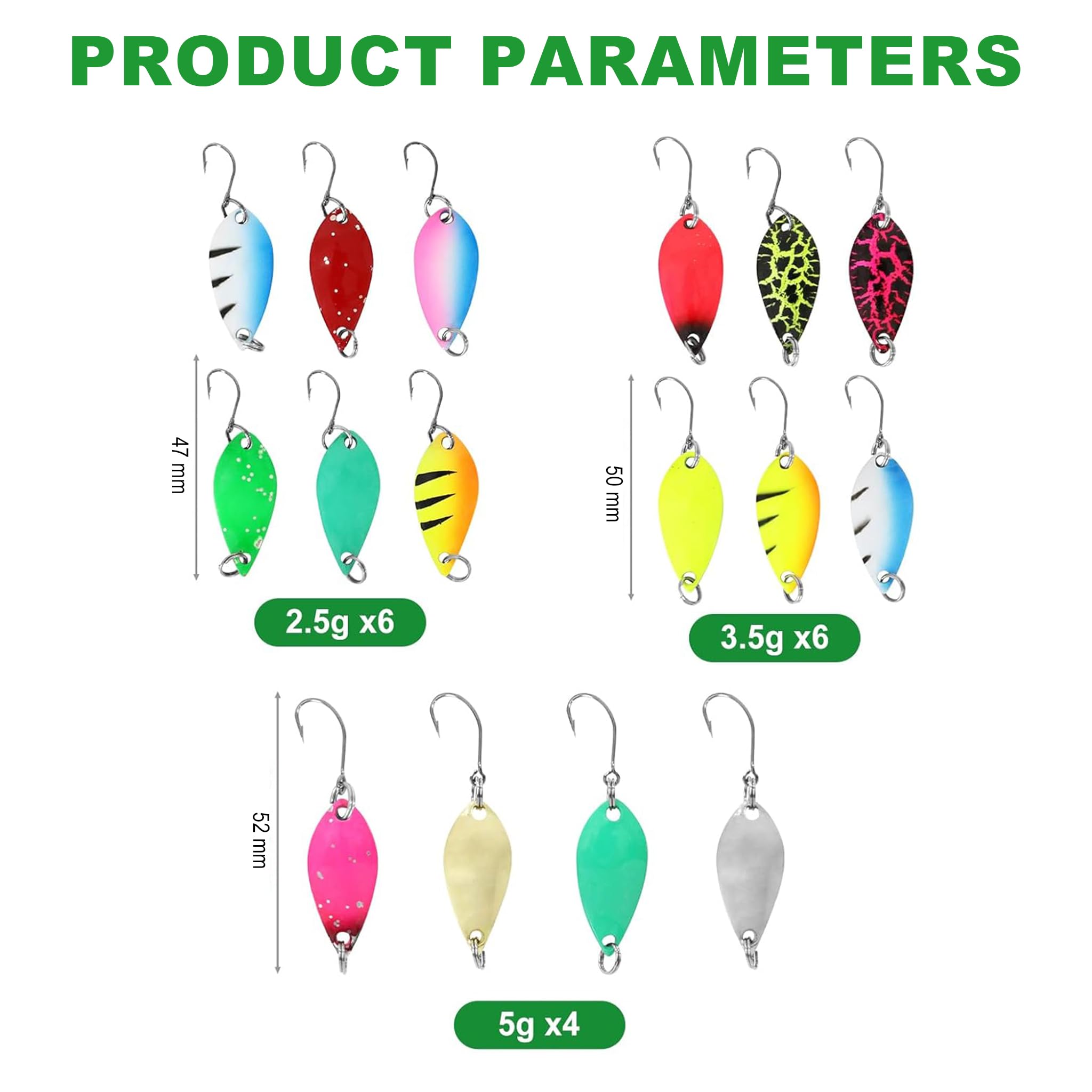 Set cucchiai per trote da 16 Pezzi, Accessori per la Pesca da 2,5g/3,5g/5g con Scatola, filatore per cucchiaini per trote