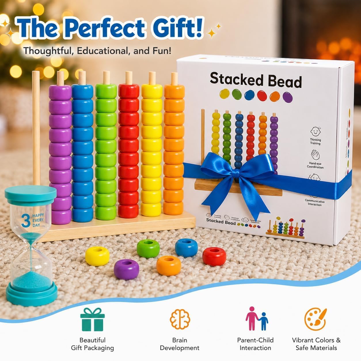 Gioco di puzzle impilabile con timer di sabbia da 3 minuti, puzzle in legno con carte sfida per 2 giocatori, rompicapo coordinato con motivo frenetico per serate di gioco in famiglia (confezione da 2)