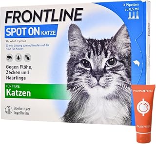 Frontline Spot On for Cats - Protection Against Parasites such as Ticks, Fleas, Hair Bites I Simple and Compatible I Reliable I in Economy Set with Pharma Perle GiveAway (Frontline for Cats, Pack of product image