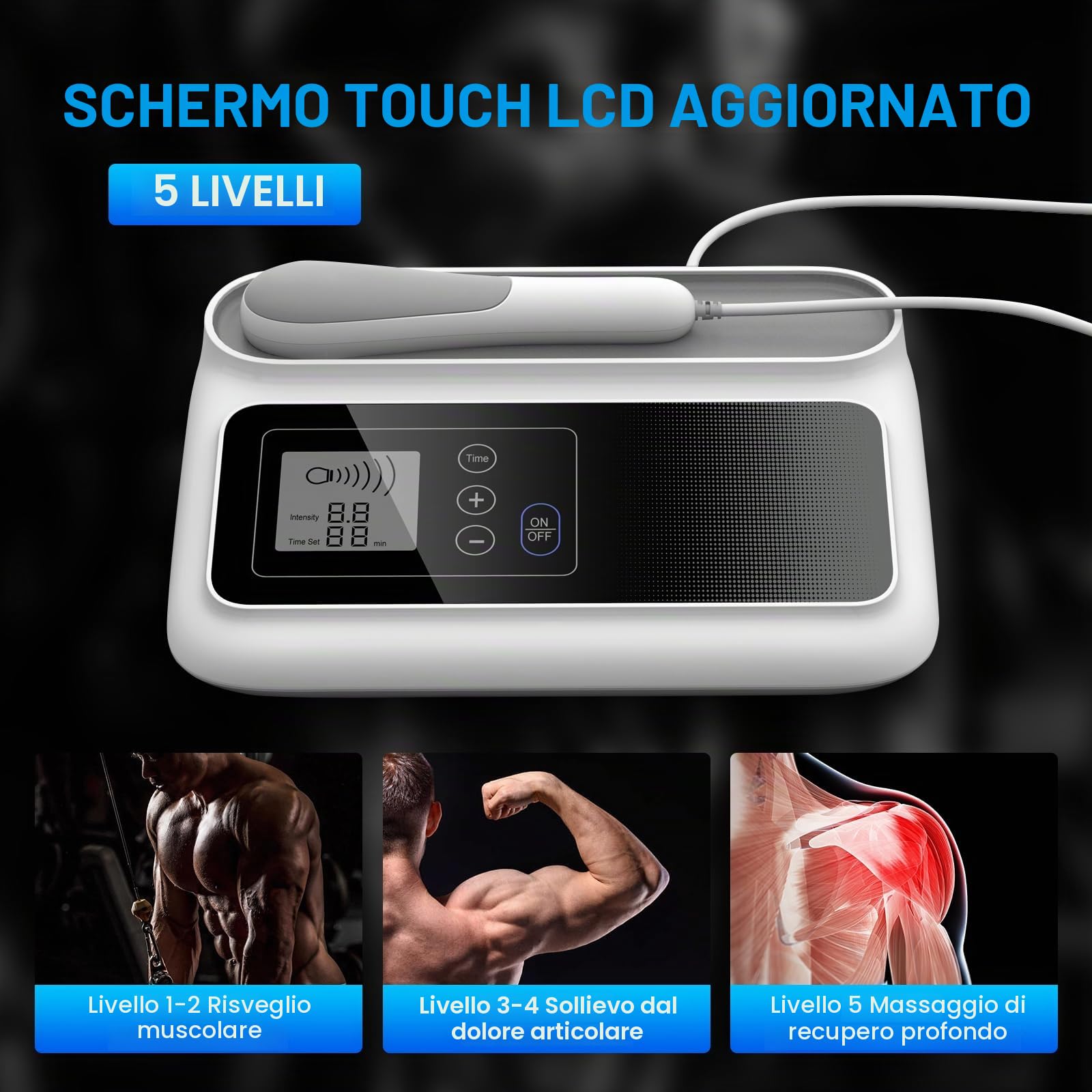 Macchina per terapia ad ultrasuoni, dispositivo di massaggio portatile per sollievo muscolare e articolare, ingranaggi di regolazione a 5 livelli, massaggiatore ad ultrasuoni per fisioterapia per uso