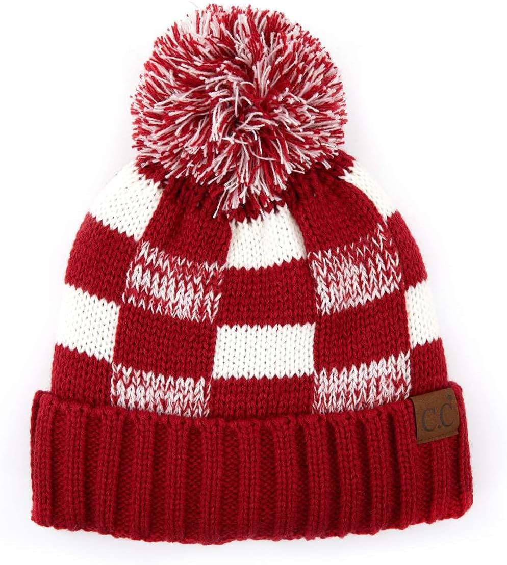 C.C Multi Blend Pom Soft Fuzzy Lined Thick Knit Cuff Beanie Hat