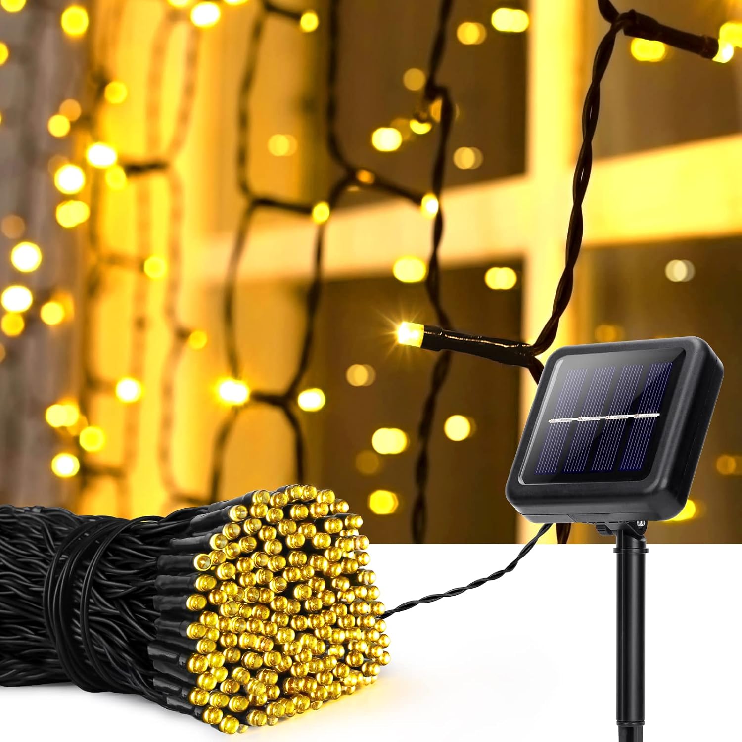 Guirnaldas Luces Exterior Solar, Cadena de Luz Solar, Resistente Al Agua 8 Modos Luces Solares Interior con Memoria Decoración Para Jardines Fiestas Bodas Patio (1 Pack 22M 200 LED, Blanco Cálido)