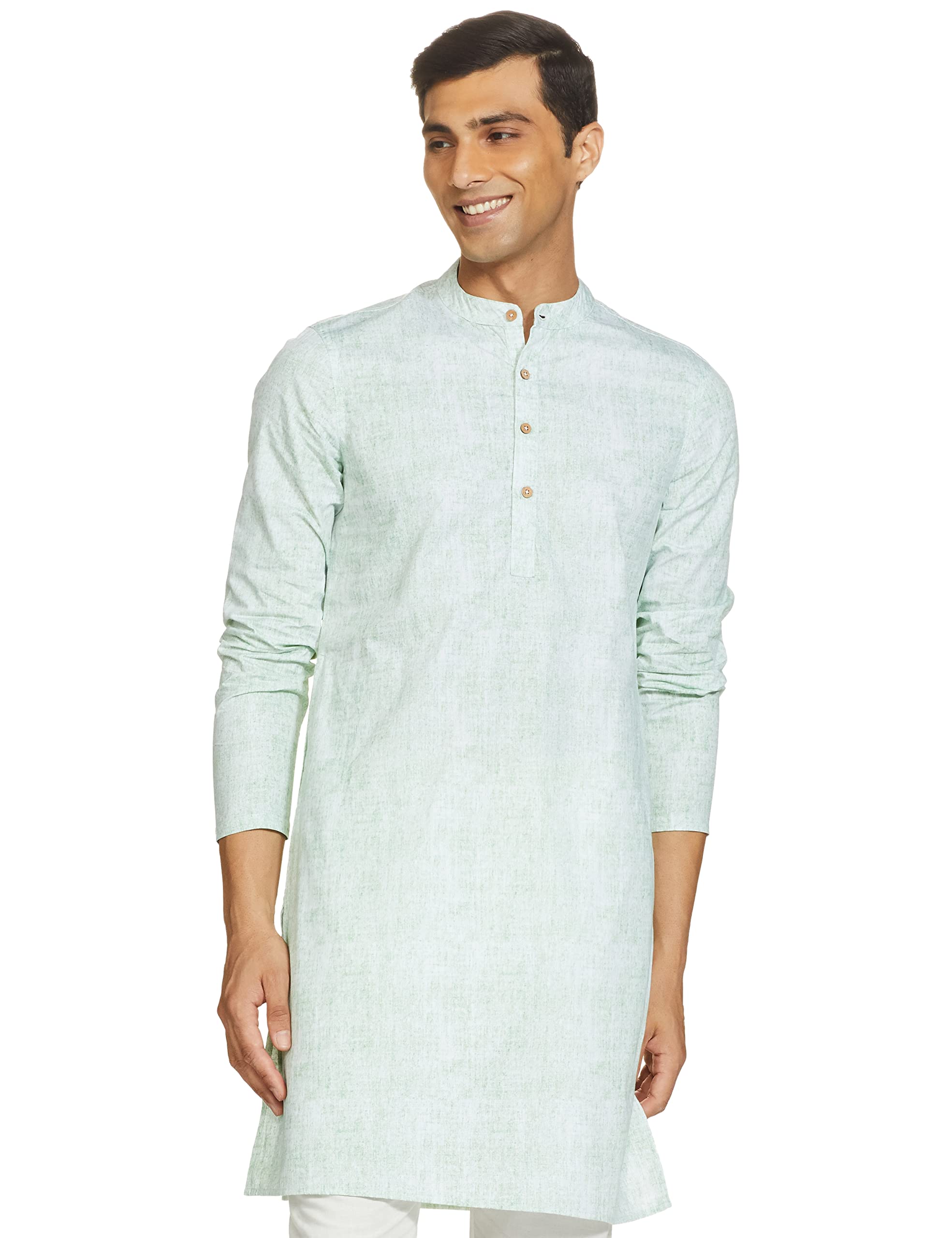 Amazon Brand - SymbolMen's Solid Cotton Printed Long Kurta (Regular Fit)