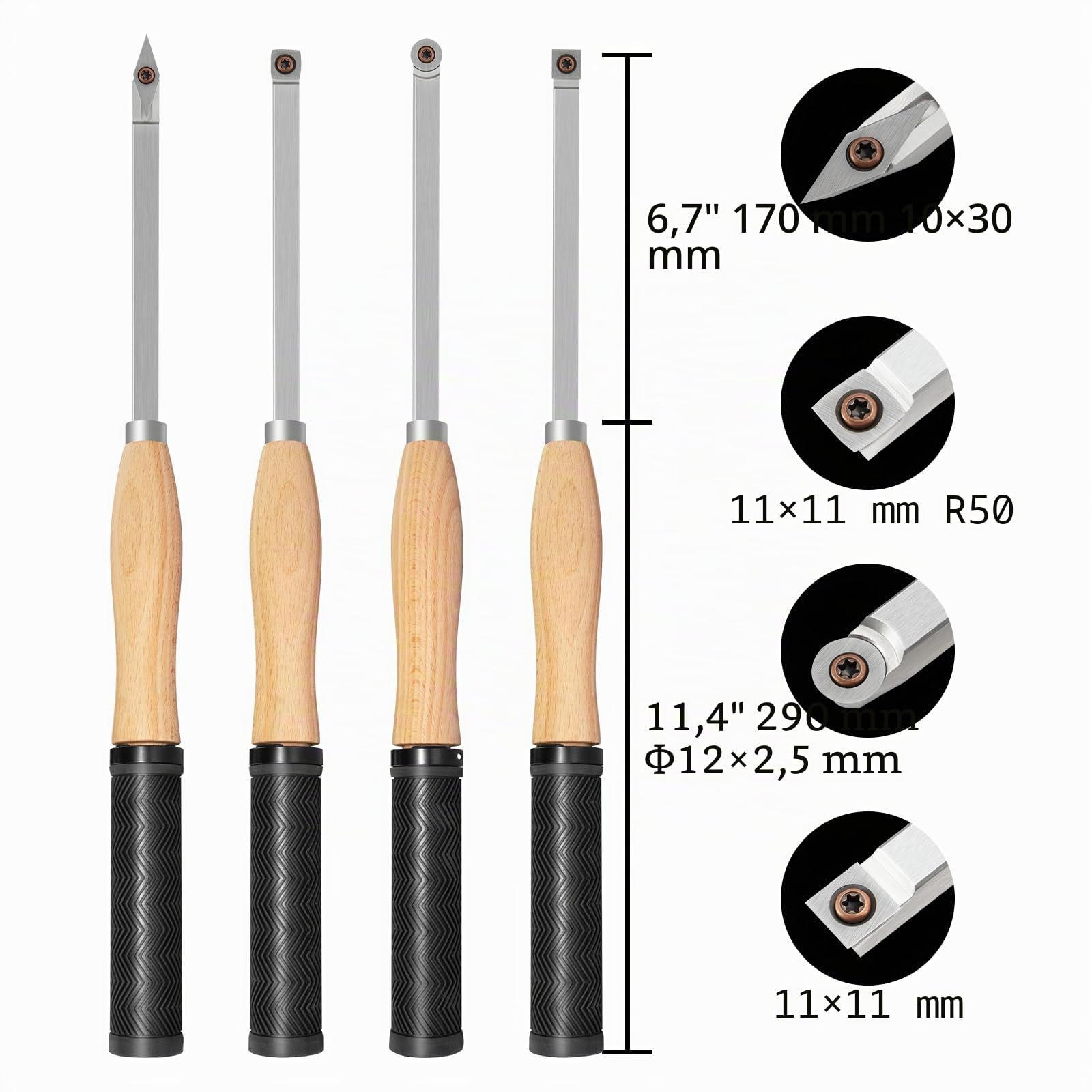 46.5cm Drechseleisen Set mit Hartmetall-Schneidplatten, 4 Stück Drechselmesser in Holzkoffer, Drechselwerkzeug-Satz für Holz(4AA)
