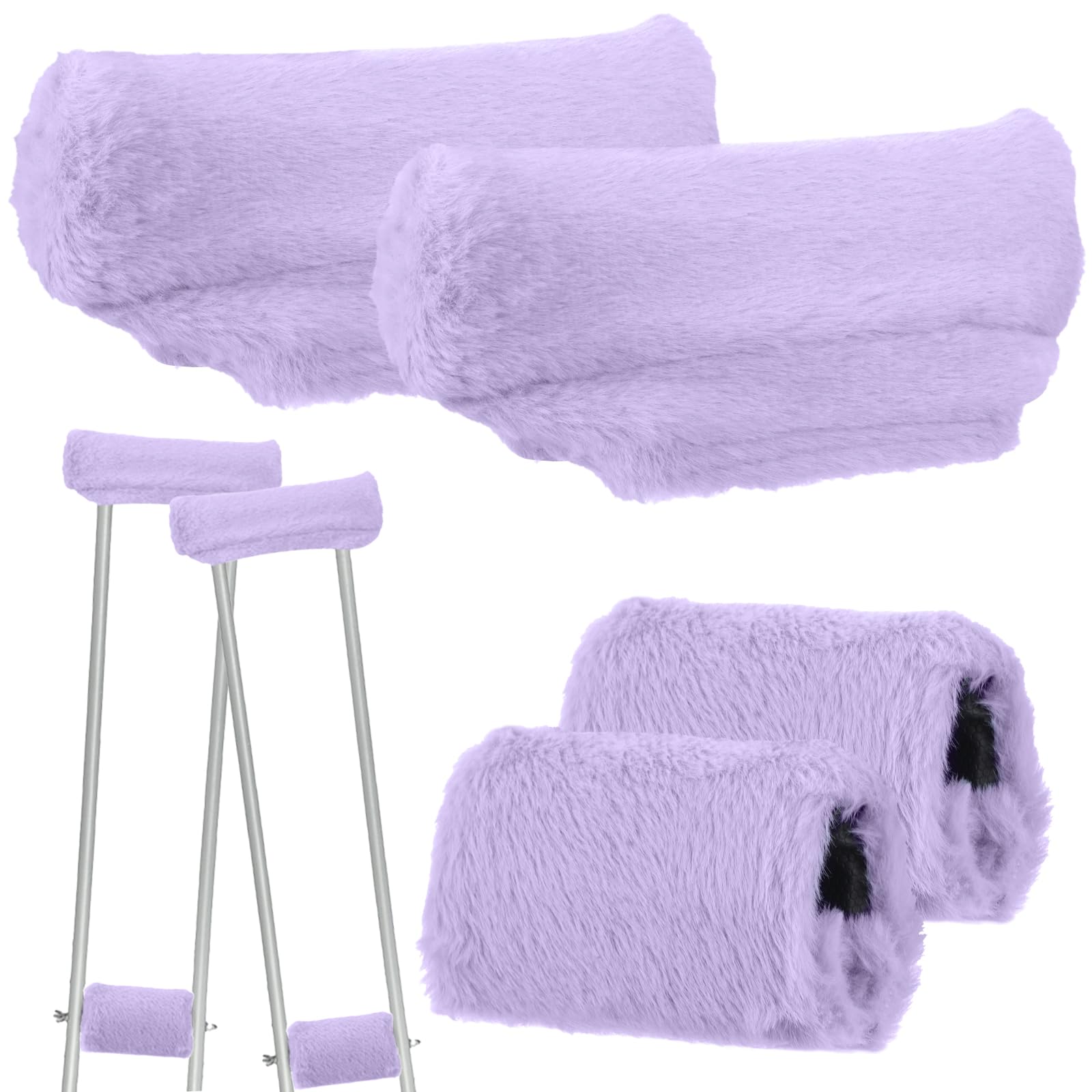 Threlaco Crutches Padding Universal Crutch Pads for Armpits and Hand Grips Faux Fur Padding for Underarm Soft Fluffy Crutch Pads Underarm Crutches Covers Set Accessories for Armpits(Purple)