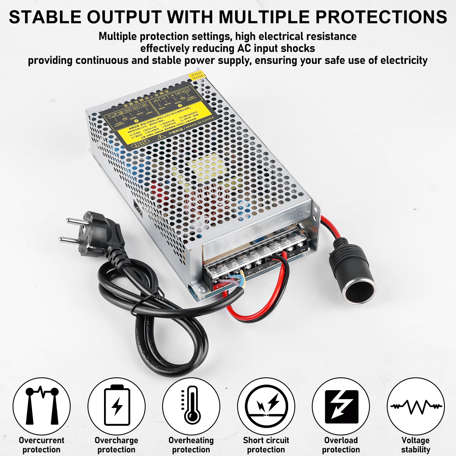 Vaileal zasilacz samochodowy AC 240 V DC 12 V 20 A 240 W przetwornik impulsu, zasilacz samochodowy do lodówki przenośnej, pomp do opon, urządzeń LED