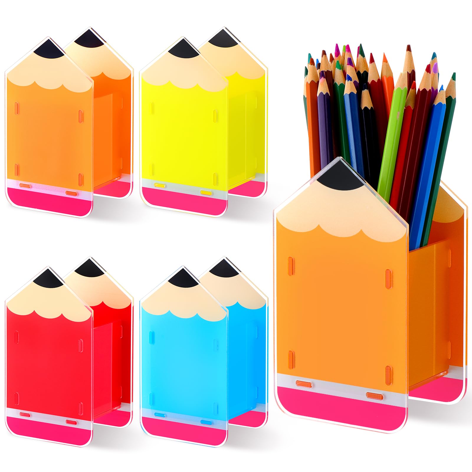 YXSJAS 4 Pcs Pencil Shaped Holder Plastic Pen Holders Colored Dispenser Storage Organizer Container Cute Creative DIY Pen Cup Pot Makeup Brush Container for Desk School Office Home Table Decoration