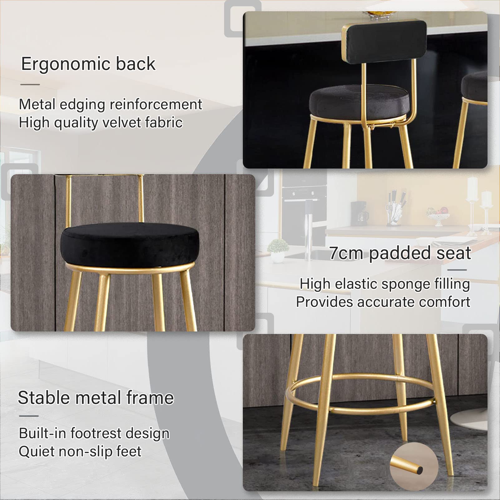 Set di 2 sgabelli da bar velluto, girevoli e regolabili in altezza, sedie moderne con poggiapiedi per ristoranti e bar, Beige