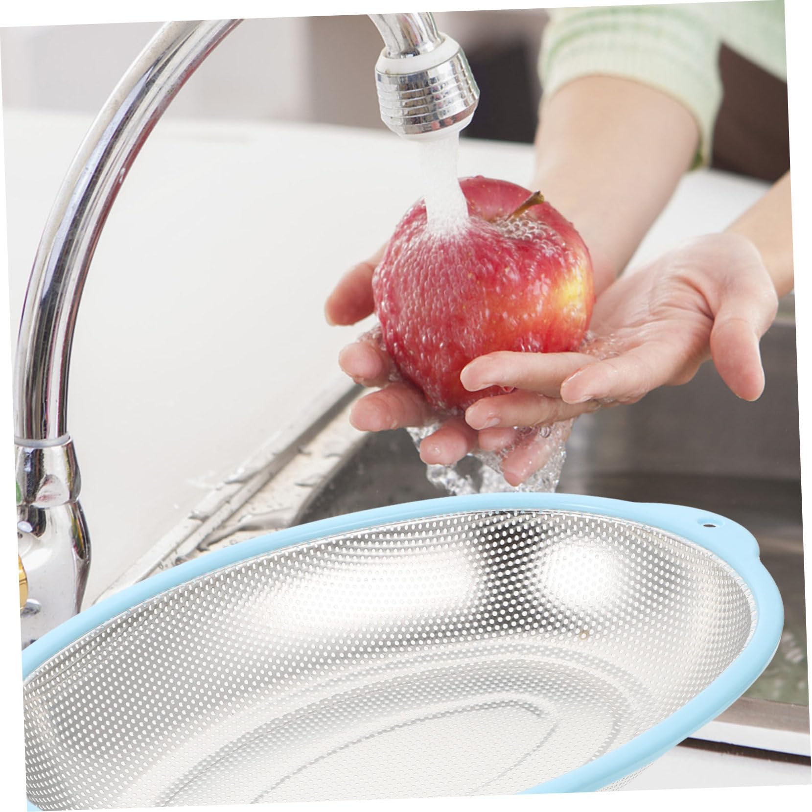SHOWERORO 2piezas Escurridor De Acero Inoxidable Para Arroz y Verduras Cesta De Drenaje Multifuncional Malla Fina Para Fregadero Para Lavar Arroz y Ensaladas Cocina