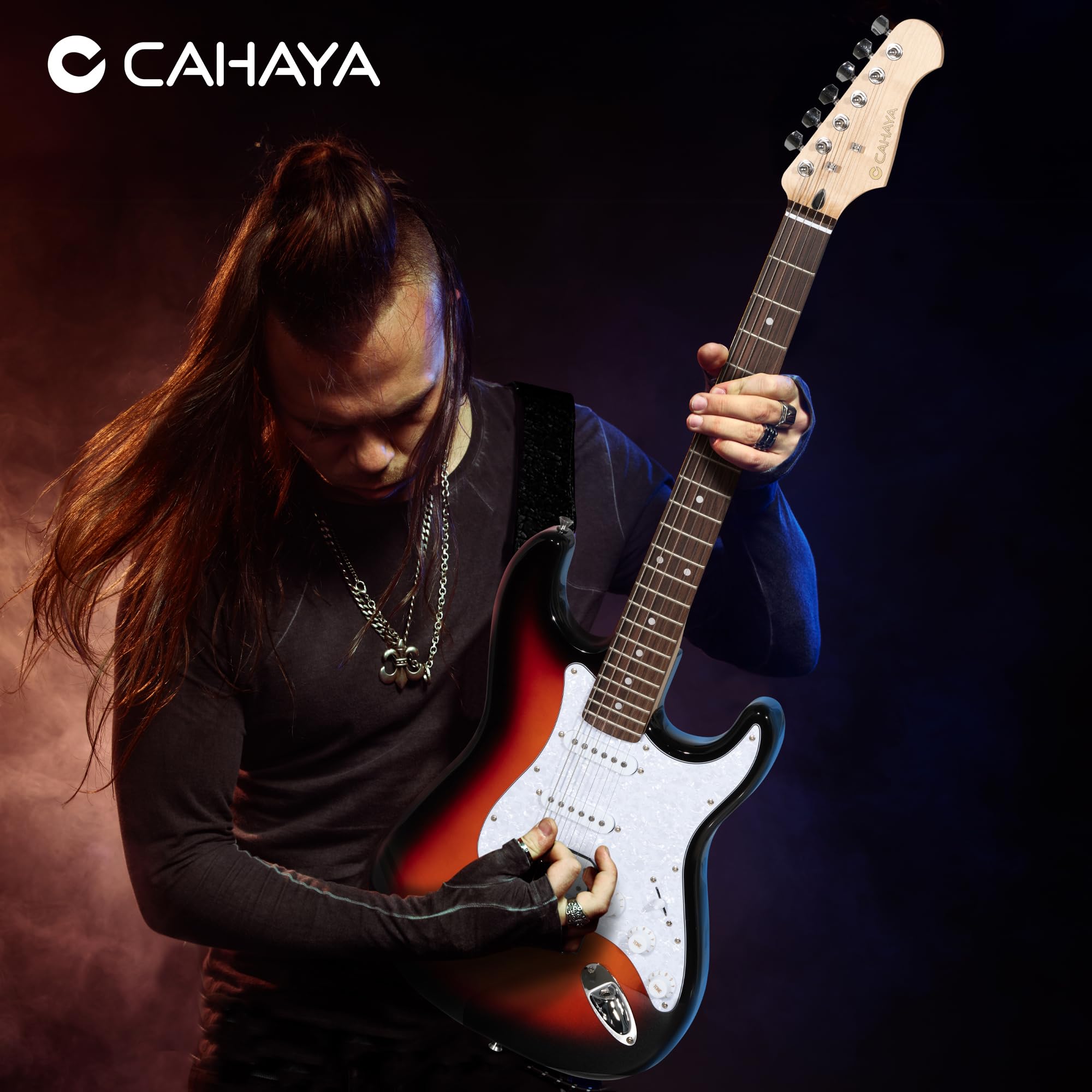 CAHAYA Set di Chitarra Elettrica e Amplificatore: chitarra Stratocaster da 39 pollici con 3 pickup (S-S-H), include custodia, accordatore, Whammy Bar e 4 plettri