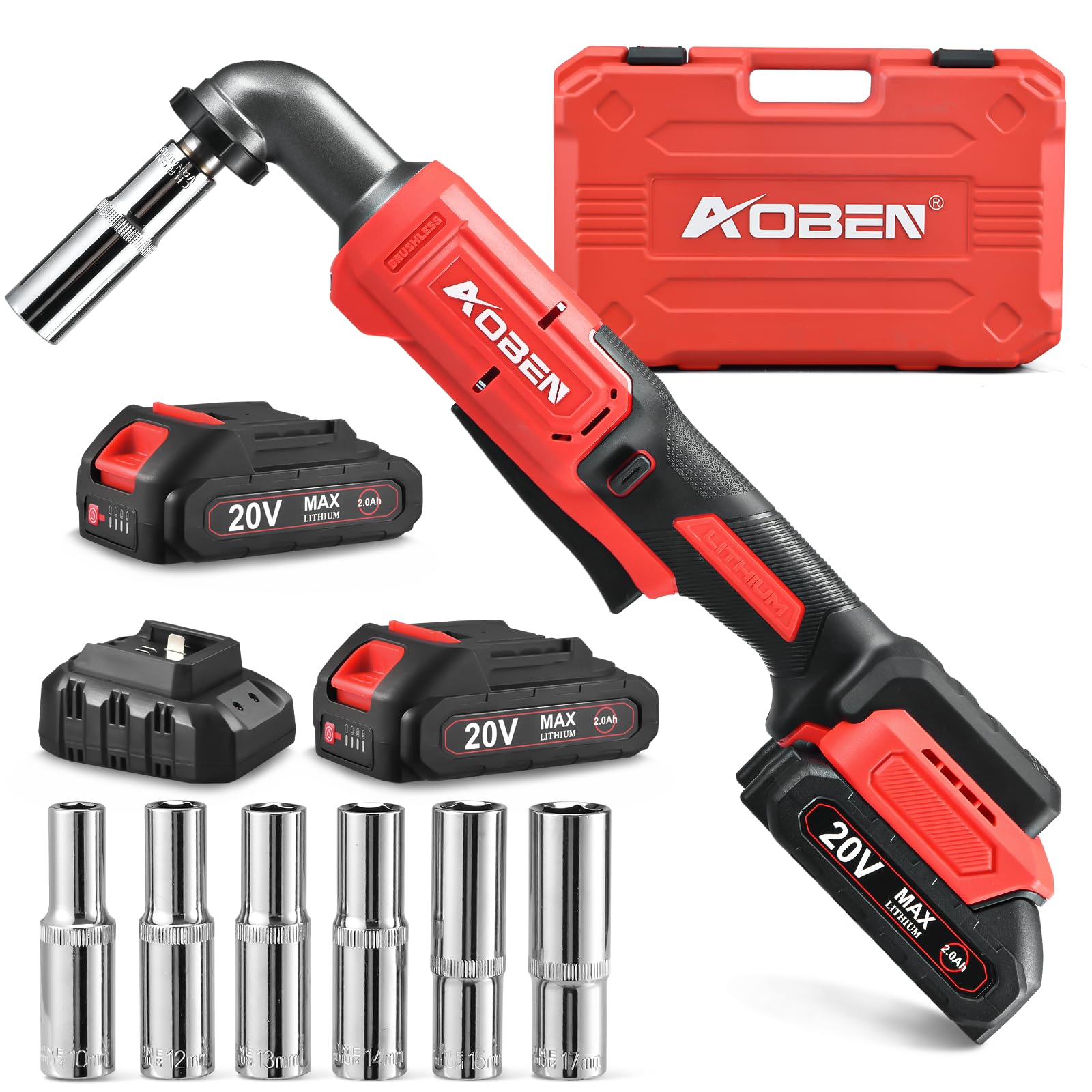 AOBEN 3/8" Brushless Right Angle Impact Wrench for Auto Repair &amp;Tight Space