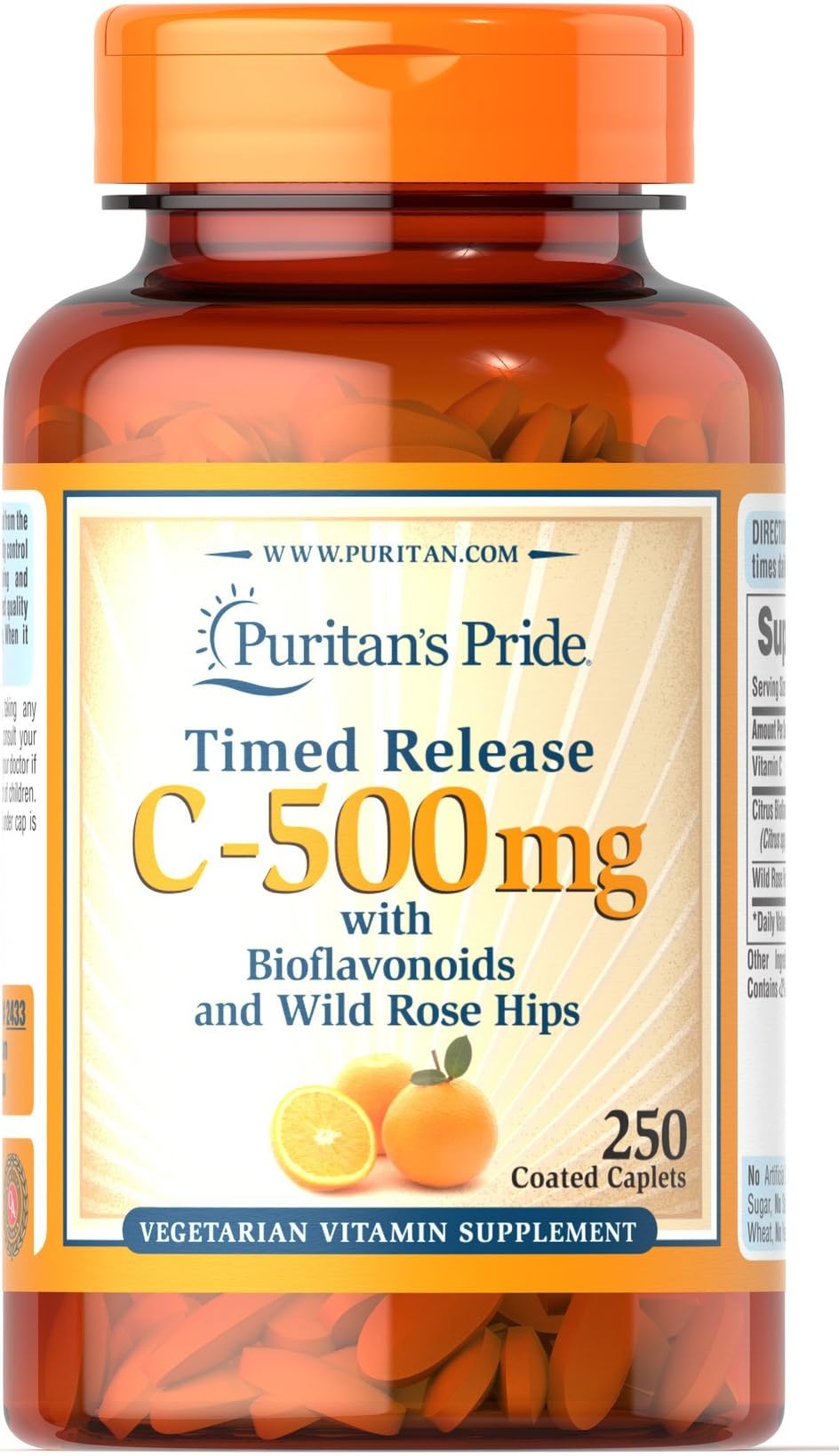 Vitamin C 500 mg with Rose HIPS Caplets, 250 Count