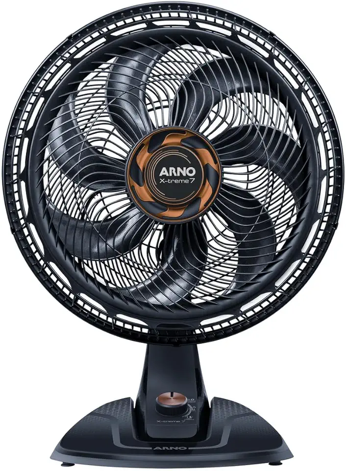 Ventilador de Mesa Arno X-TREME 7 Cinza 40cm VE71, 150W, 7 Pás, 3 Velocidades, Oscilação 80º, Power Zone, Modo Noturno Silencioso, 110V