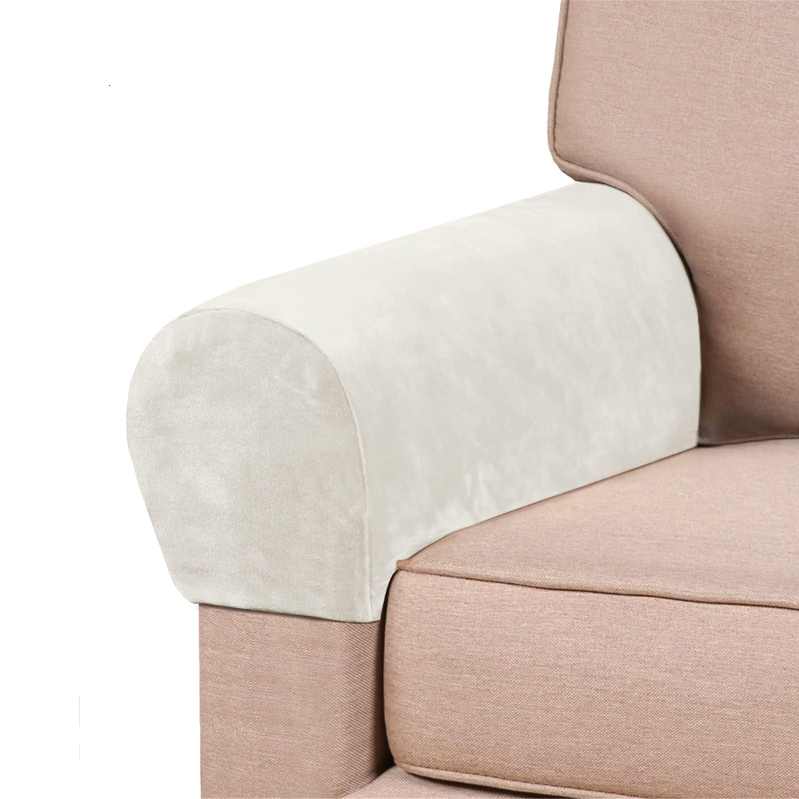Armrest Chair Covers,Velvet Sofa Armrest Covers,Thickened Anti-Slip Armchair Covers for Arms,Covers for Sofas and Armchairs (Ivory, 2PCS)