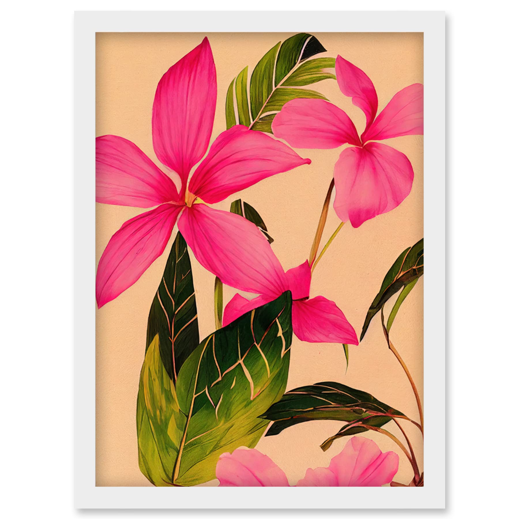Wee Blue Coo Exotic Pink Plumeria Flower Plant Blooms Watercolour Pencil Illustration Artwork Framed Wall Art Print A4