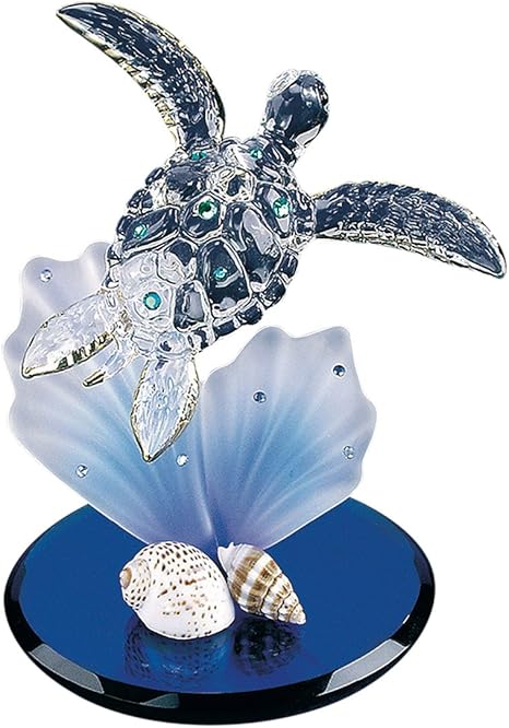 Glass baron sea turtle with blue coral figurine