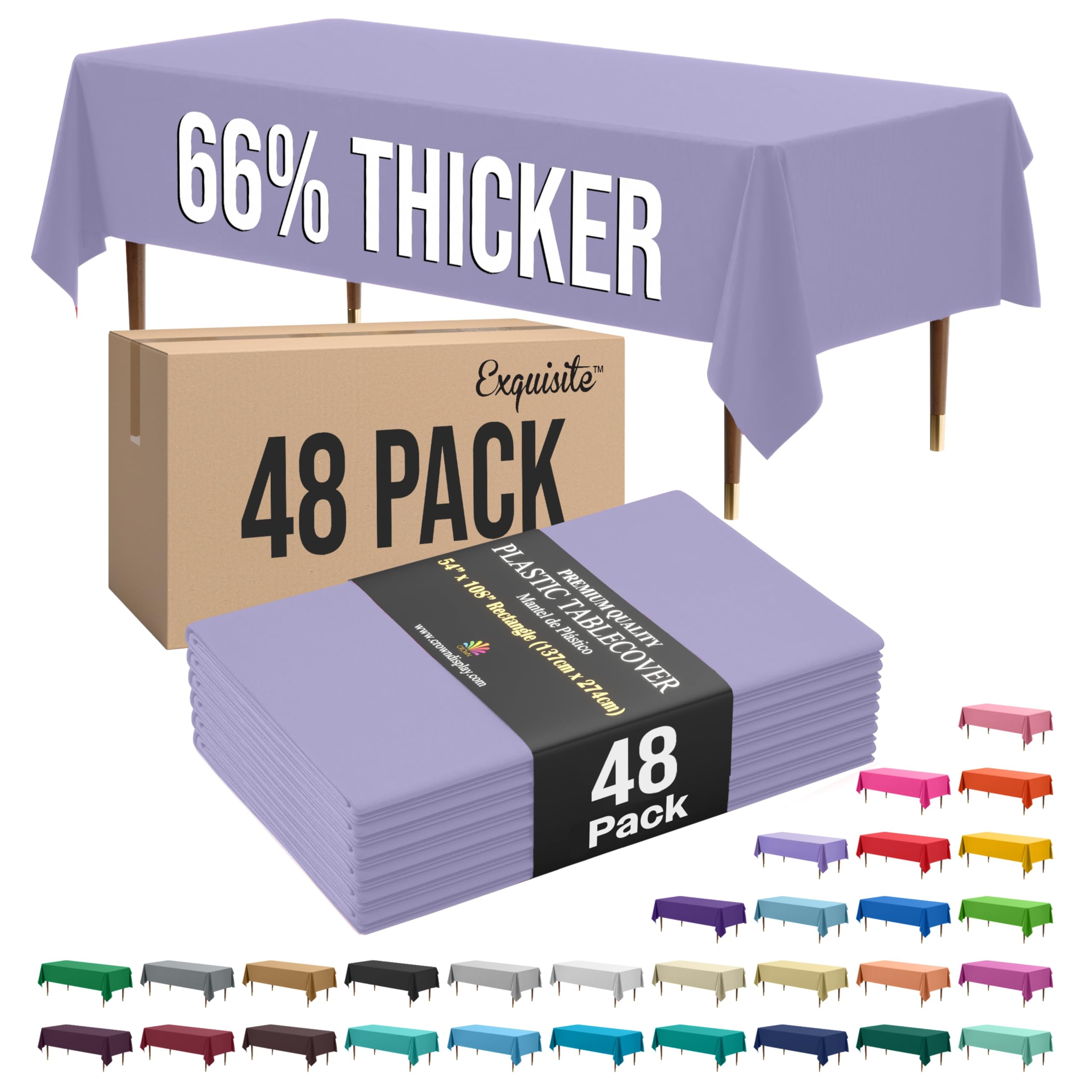 Exquisite 66% Thicker Lavender Rectangle Tablecloth 54"x108" - 48 Pack