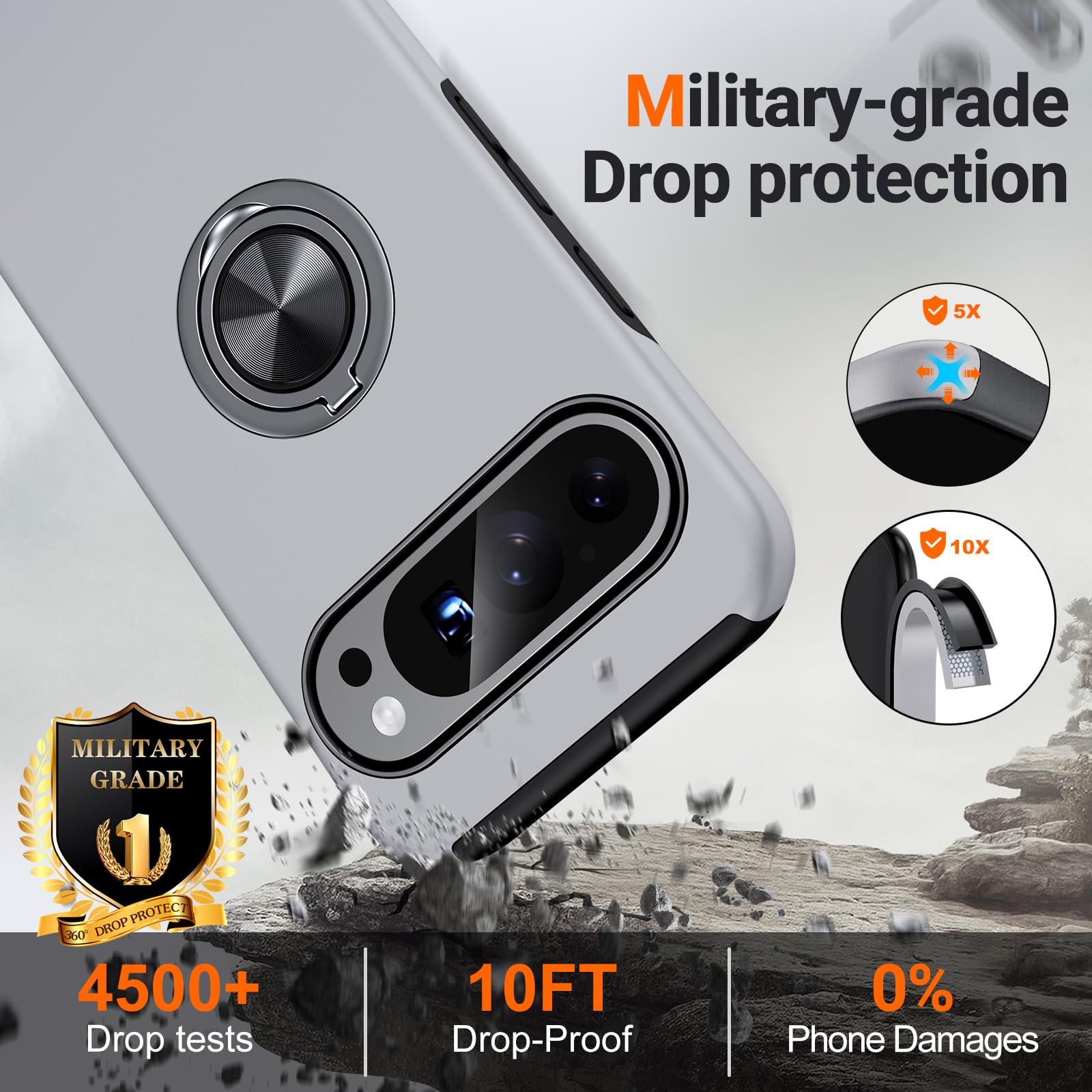 AOUIA for Google Pixel 9 Case, Case for Google Pixel 9 / Pixel 9 Pro with 360° Rotating Ring Support Magnetic Car Mount - Image 3