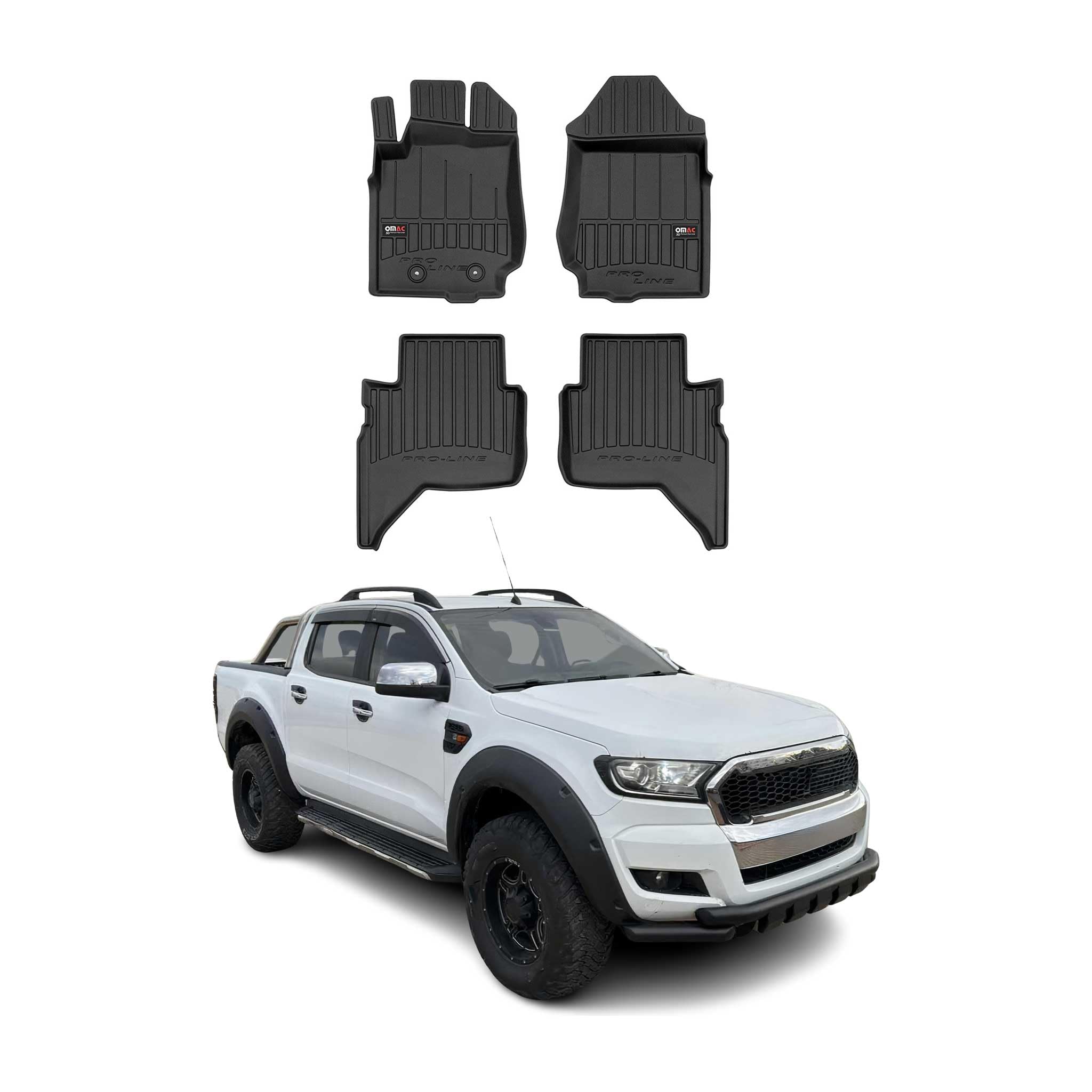 Tapis de Sol 3D TPE Premium Compatible avec Ford Ranger 2018 à 2023, Revêtement de Sol pour Voiture - Intérieur antidérapant - Bords Hauts - Noir