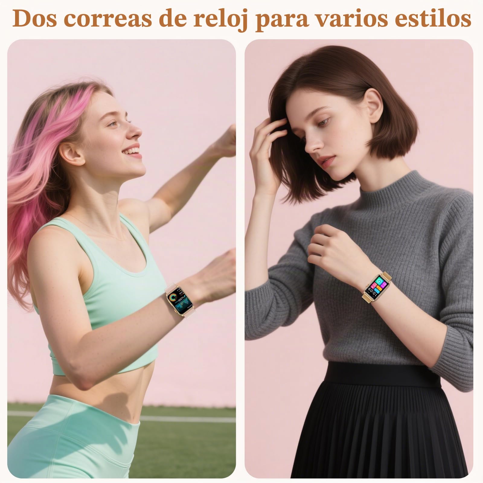 2026 Reloj Inteligente Mujer con ECG/Presion Arterial, 24H Pulsómetro, HRV | 1,57" HD Pantalla Cuadrada Pequeña Reloj Salud con IMC/Composición Corporal/SPO2/Función Femenina/Sueño/30s Mini Chequeo/SOS