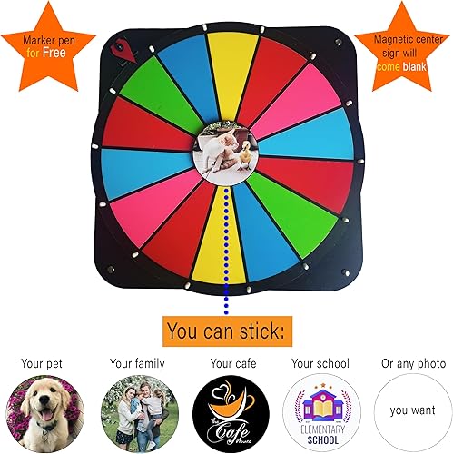 Miniatura 5 de Rueda giratoria de borrado en seco de 24 pulgadas hecha a mano para montar en la pared o en la mesa, 14 ranuras editables, rueda giratoria de