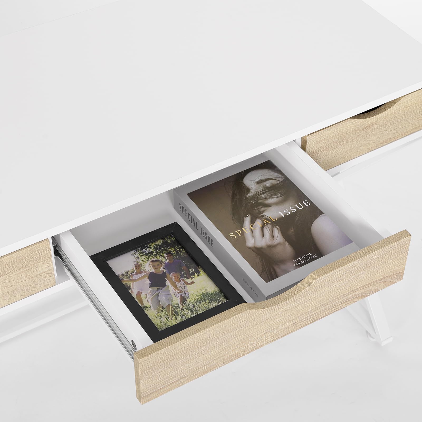WOLTU Escritorio Blanco de 3 Cajones - Mesa Ordenador Metal-Madera para Oficina Casa/Habitación - 110x50x75cm
