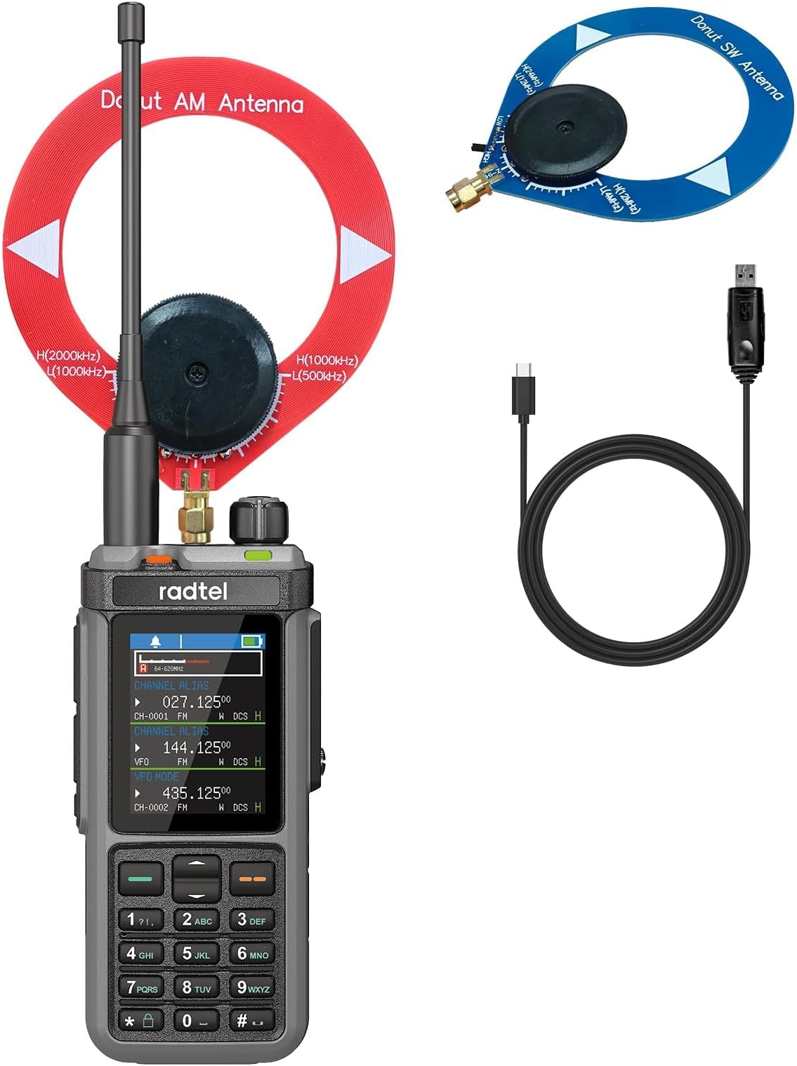 Radtel RT-880 10W Ham Radio Long Range HF CB SSB Receiver Walkie Talkie Portable 2 Way Radio 1024 Channels with Cross-Band Repeater, 2.4 Inch Color Display,with Short Wave Antenna Set