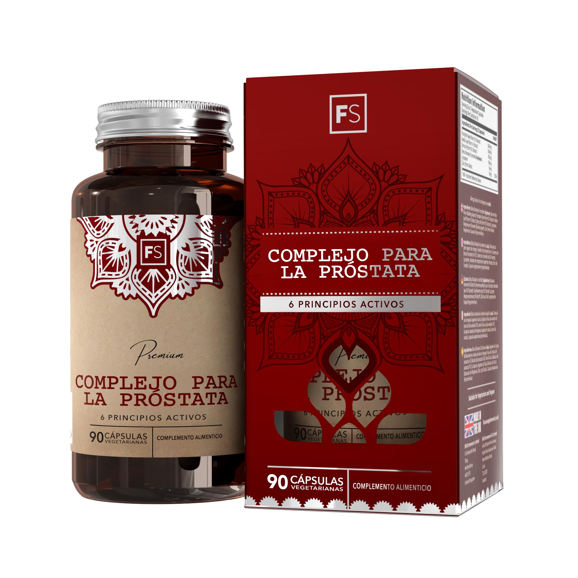FS Prostata Capsulas | 90 Prostata Capsulas - 6 Ingredientes Activos:, Hoja de Ortiga, Semilla de Calabaza y Zinc | Sin OGM, Gluten ni Alérgenos | Fabricado en el RU