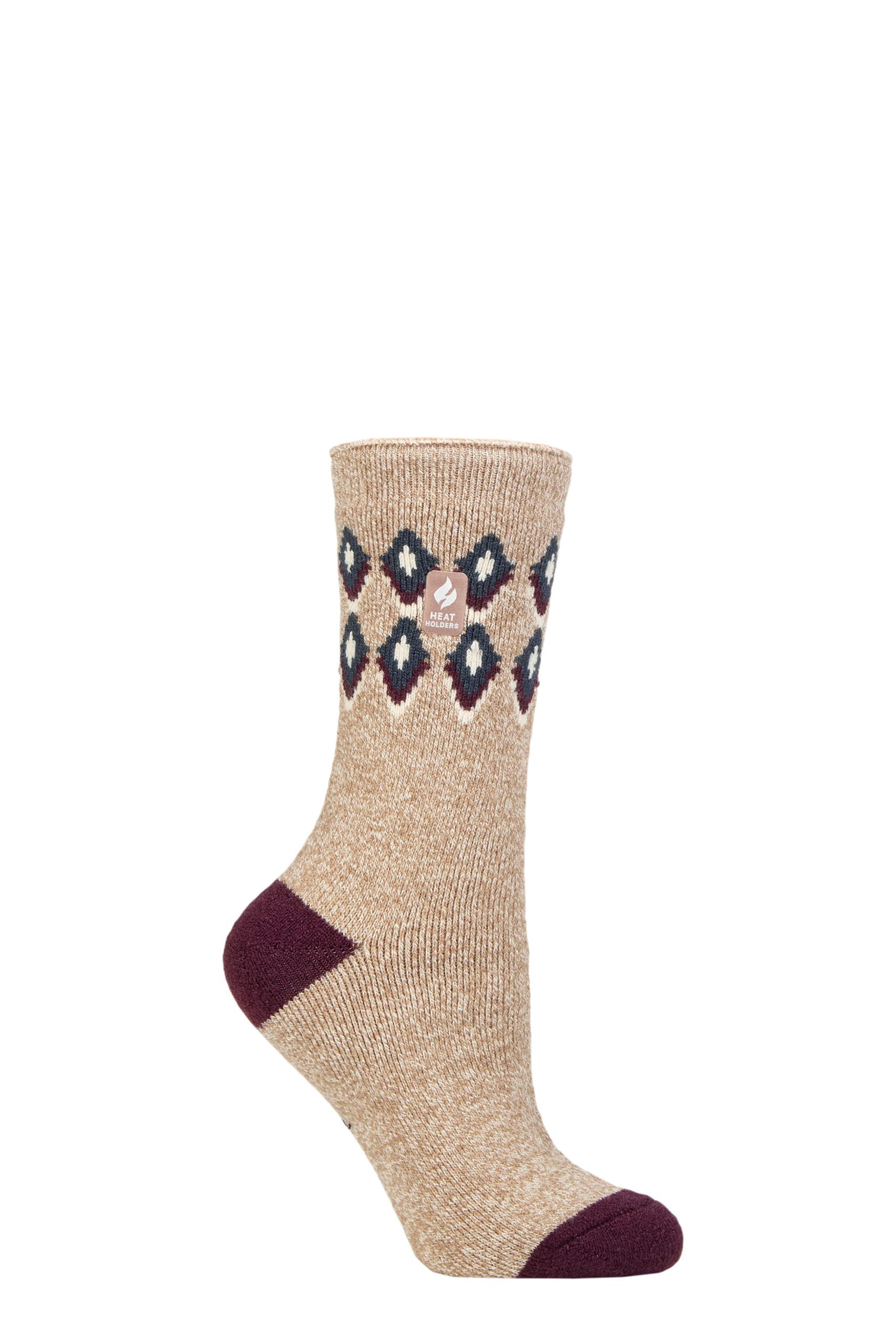 Heat Holders Women's Lourdale Fairisle Oatmeal Sockshop 1.6 Tog Lite Patterned And Striped Socks Pack Of 1 4-8