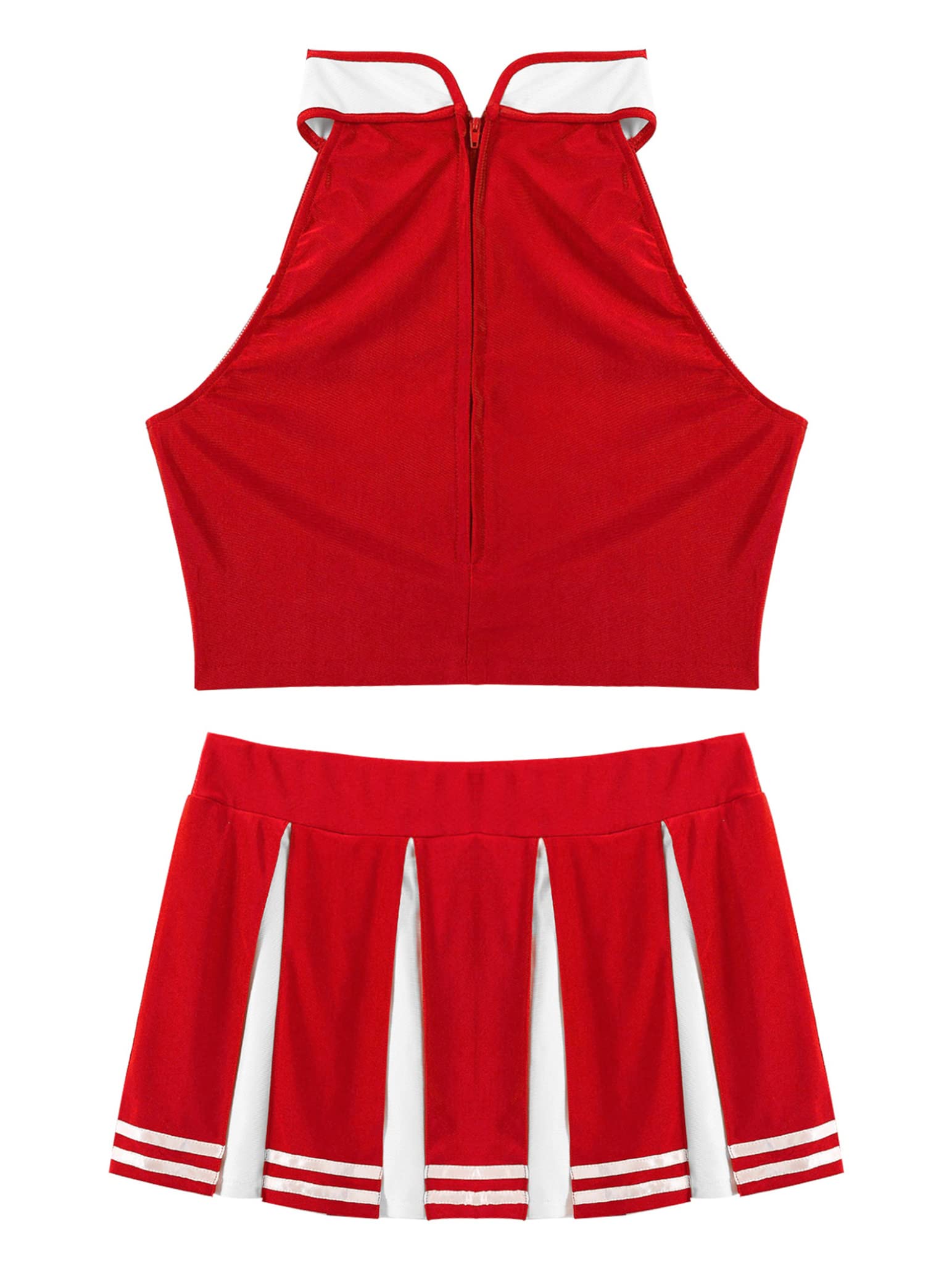 TSSOE Women Cheer Leader Costume Uniform Cheerleading Adult Dress Outfit Crop Top with Pleated Mini Skirt: X-Large Red