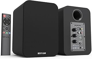 BESTISAN Bluetooth Bookshelf Speakers,Bookshelf Active Speakers with Optical/RCA/Coax/USB Input for TV, Turntables, 50W RMS Home 2.0 Neared Field Audio Speakers with Speaker Out, (Pair, Black), (SR04)