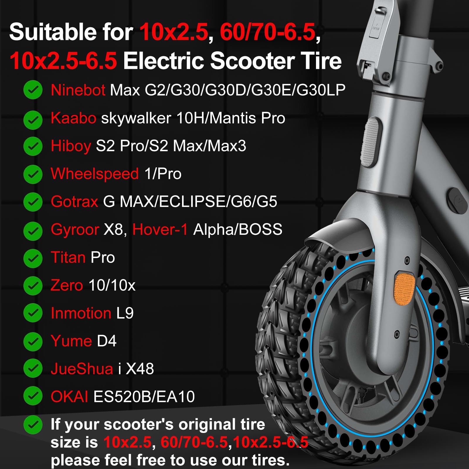 BANGTING Pneumatici 60/70-6.5 10x2.50-6.5 per Segway Ninebot Max G2/G30/G30D/G30E/G30LP/G30D II/G30 Max, Gomme Piene, 10x2.5 Pollici (Blu)