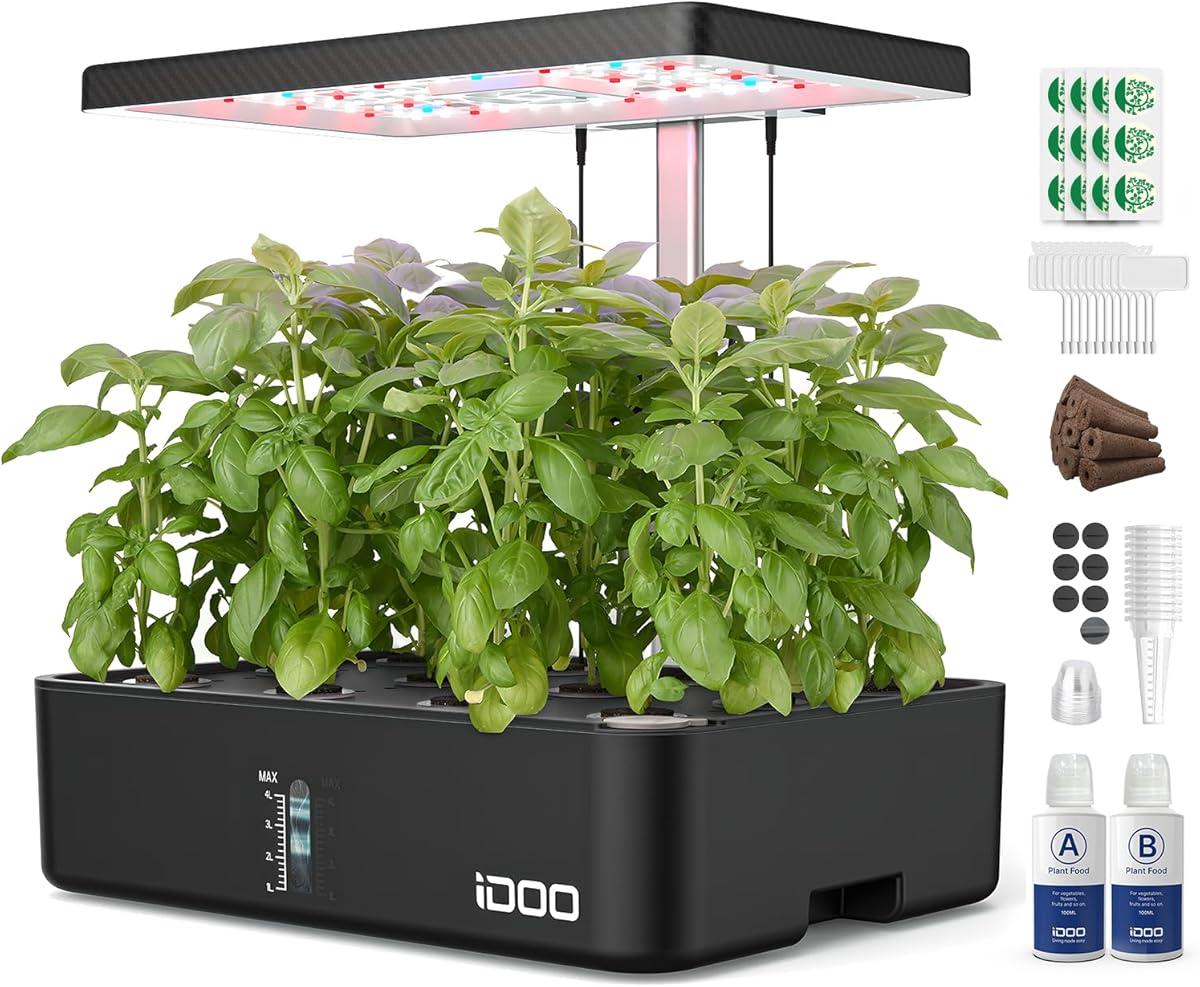 iDOO Hydroponics Growing System, Smart Indoor Garden Starter Kit with LED Grow Light, Smart Gardening Kits for Home Kitchen, Automatic Timer Germination Kit, Height Adjustable