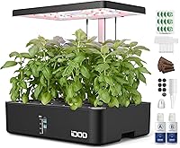 iDOO 12-Pod Hydroponic Indoor Herb Garden Kit - Full Spectrum LED Grow Lights, Built-in Fan, Auto-Timer, Adjustable to 11.3" for Home & Gifts