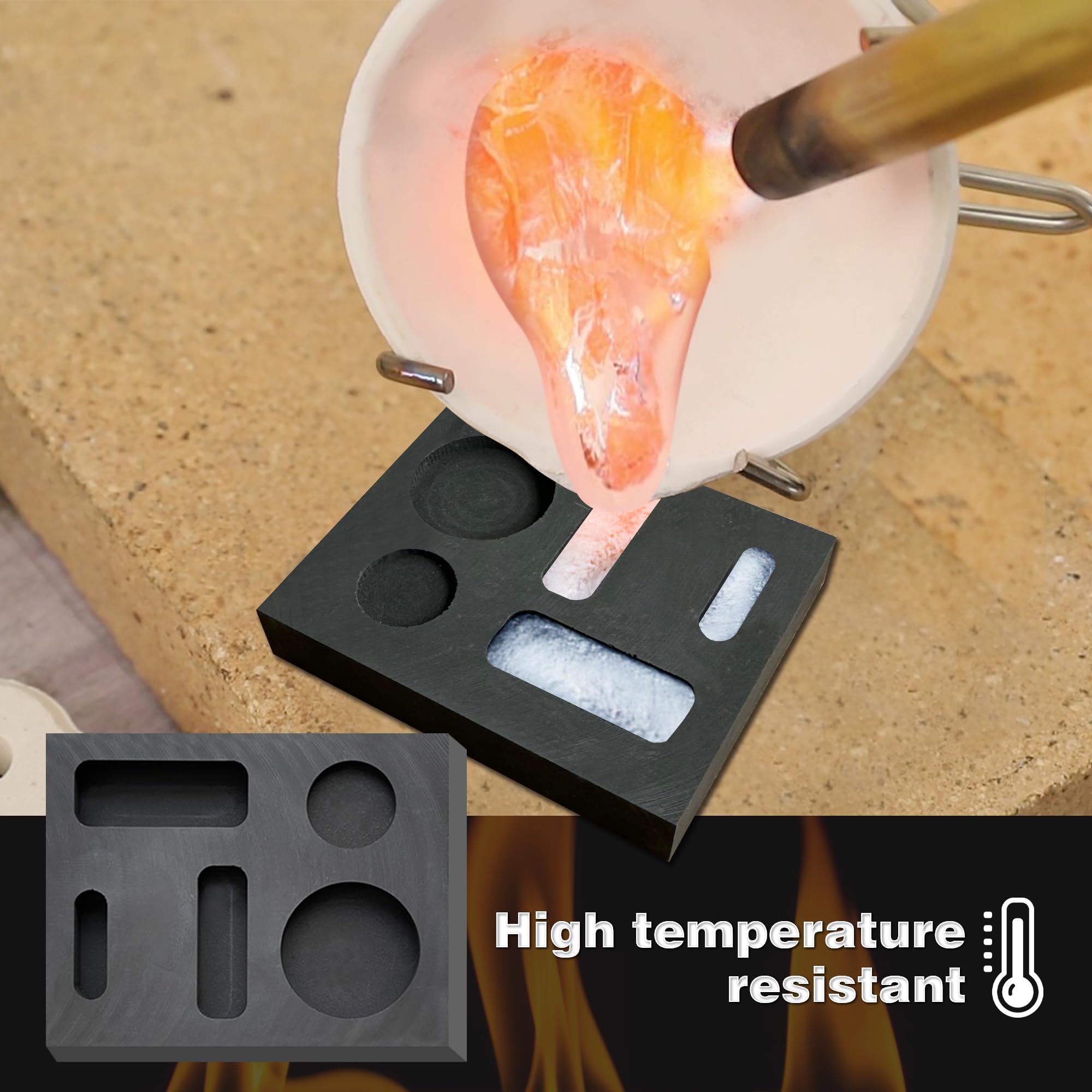 5Pcs Torch Melting Gold Silver Set Crucible Borax Tong Rod Graphite In - Foto 2