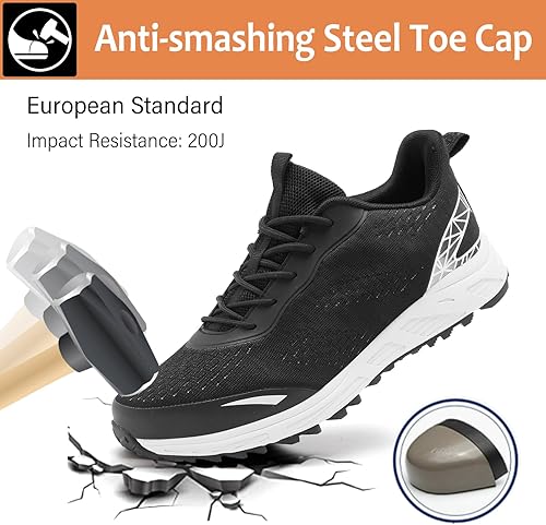 Miniatura 2 de Zapatos de punta de acero para hombres y mujeres, zapatos de trabajo de seguridad antideslizantes a prueba de pinchazos, cómodos tenis
