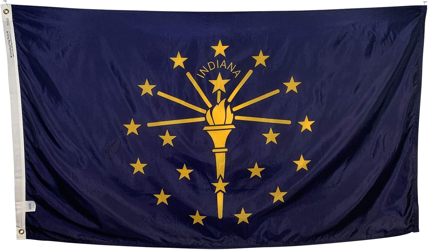2x3' Indiana State Flag - All Weather Nylon & Reinforced Fly End Stitching - Made in USA