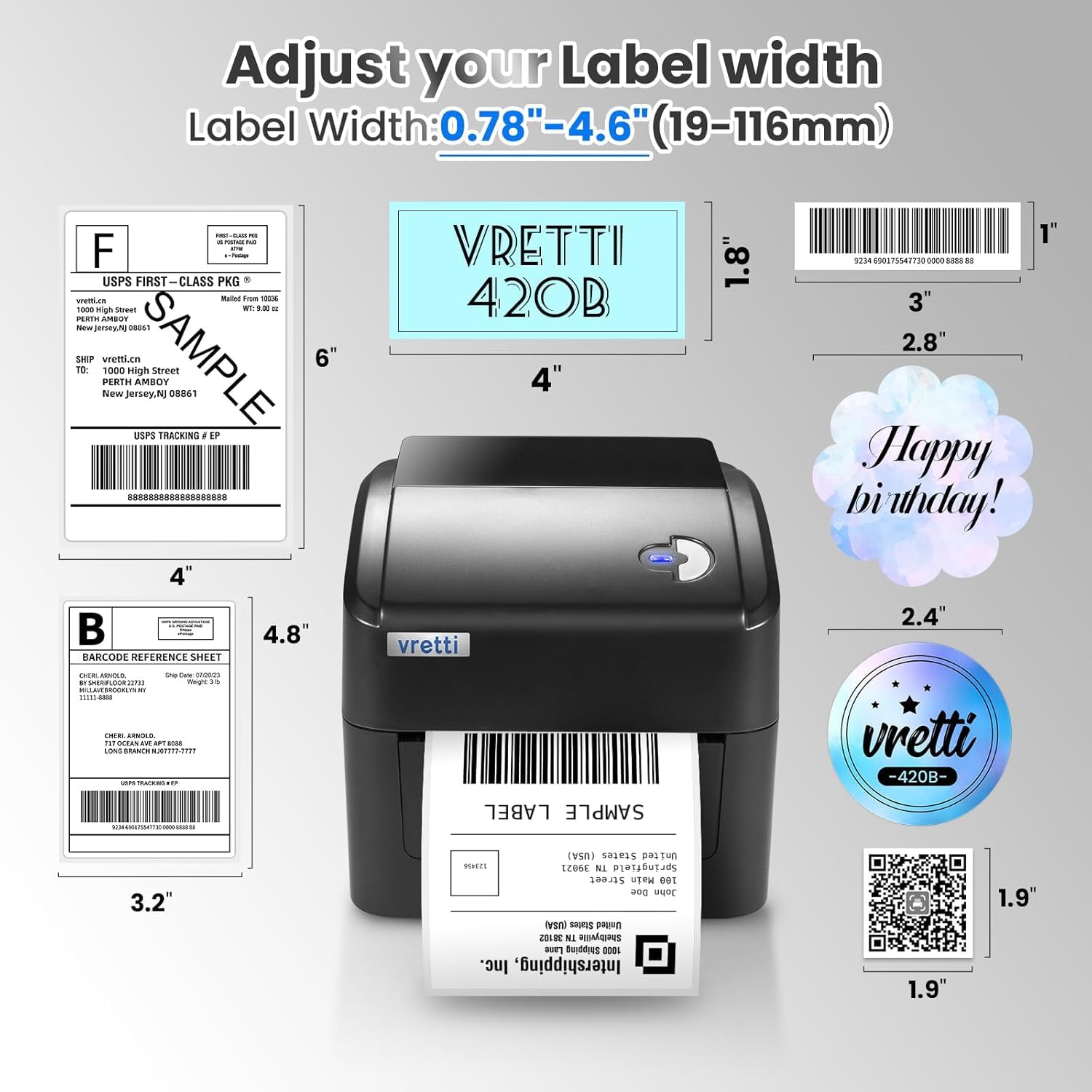 vretti Stampante Etichette Termica Professionale con WiFi e USB, Senza Cartuccia, Risparmio 70%, Testina 3X Durata 99.99% Scansione Riuscita, Compatibile con Amazon, DHL
