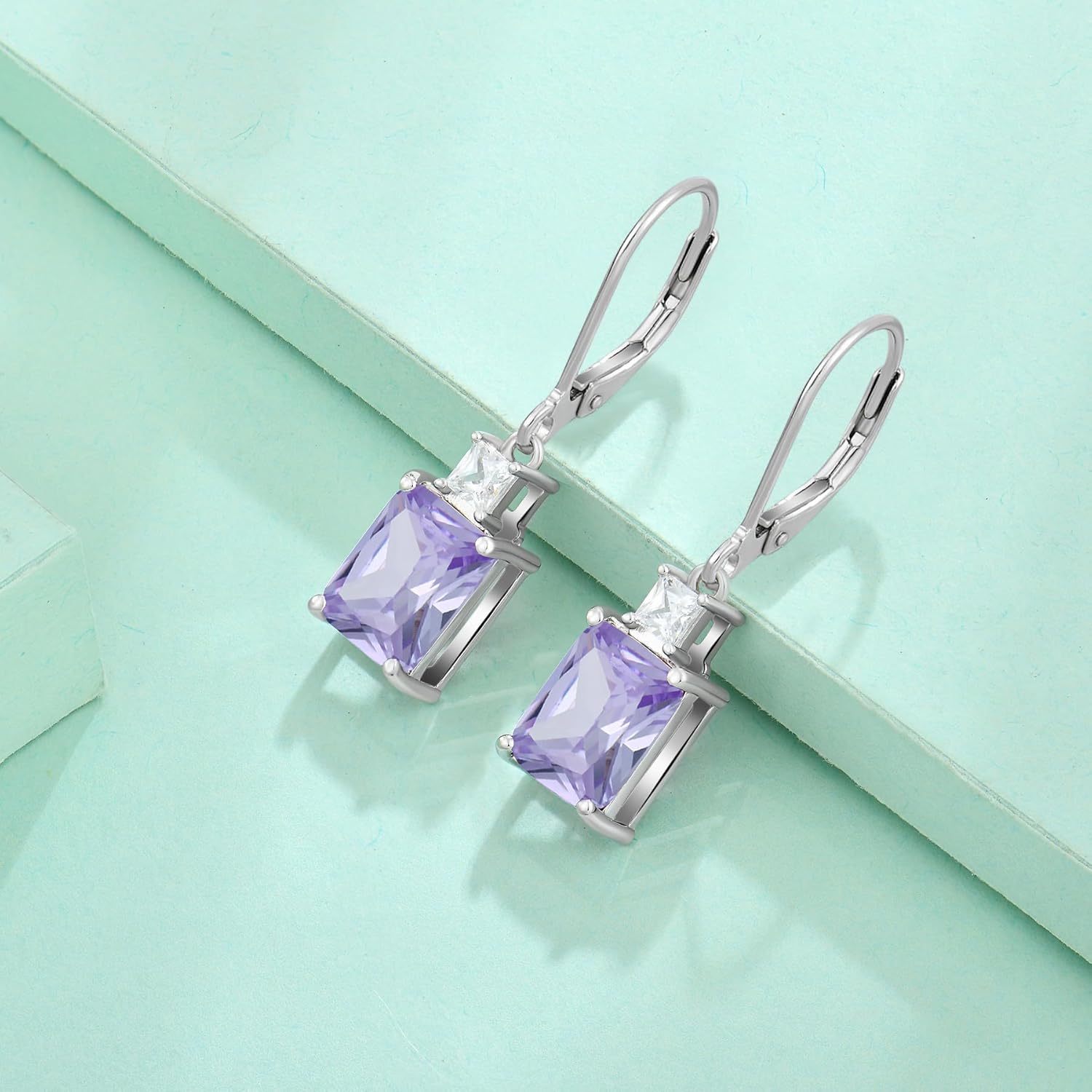 Starchenie Women's Dangle Earrings Sterling Silver Leverback Earrings Princess Brilliant Cut Birthstone Jewelry - Image 5