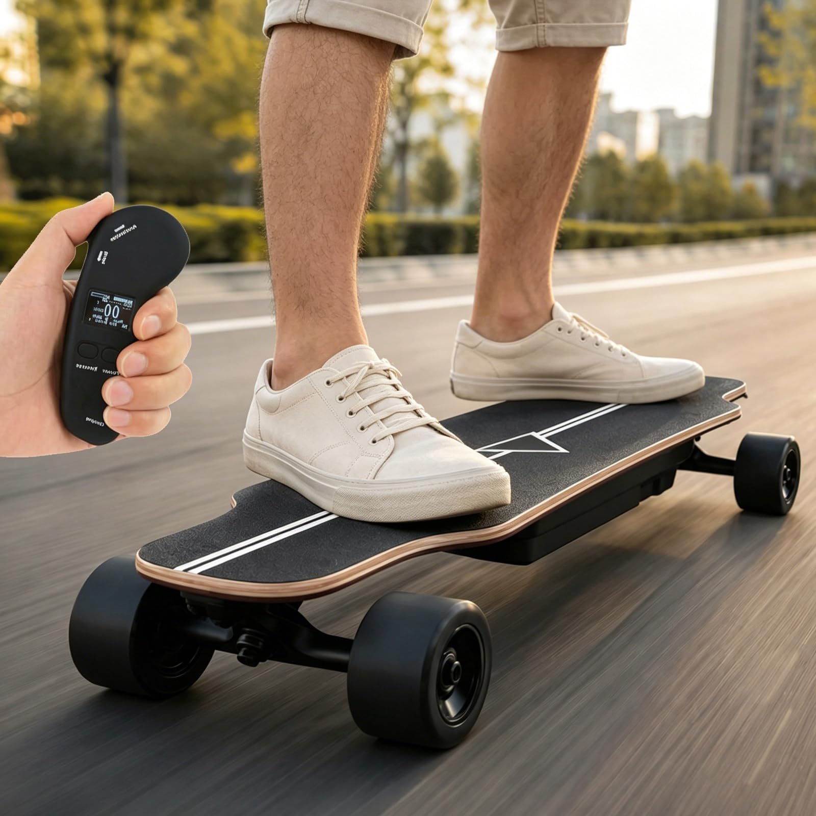 Skateboard électrique pour adultes, moteur de 350 W, télécommande à 4 vitesses, vitesse maximale de 25 km/h, escalade de 18 %, design léger pour l'équitation en ville