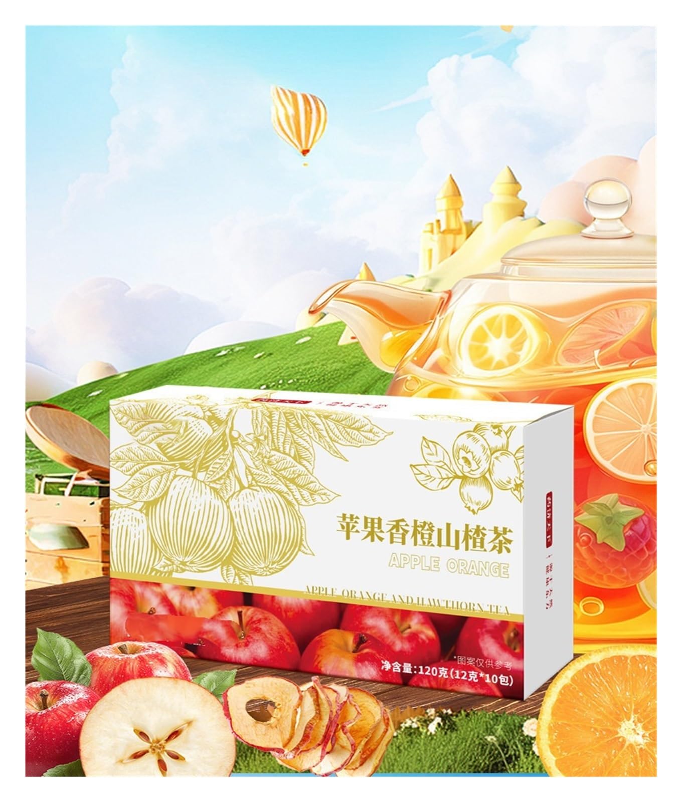 Herbata jabłkowa, pomarańczowa i głogowa 120 g Torebki na herbatę owocową - Słodko-kwaśny smak - Idealna do napojów biurowych(2pcs)